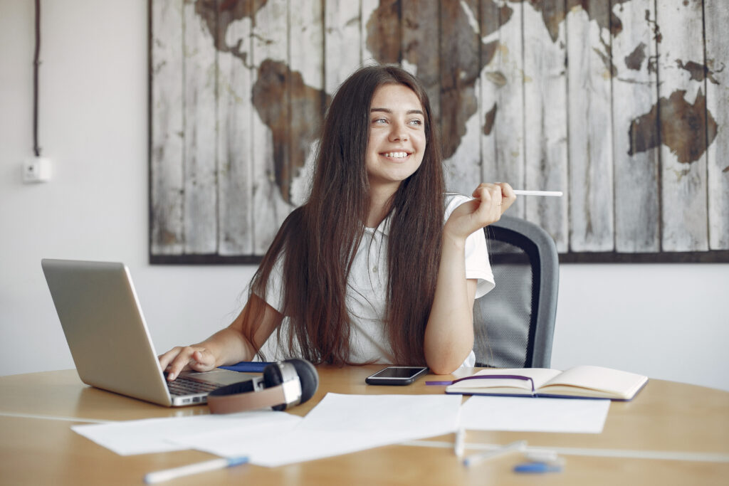 a confident girl having wfh